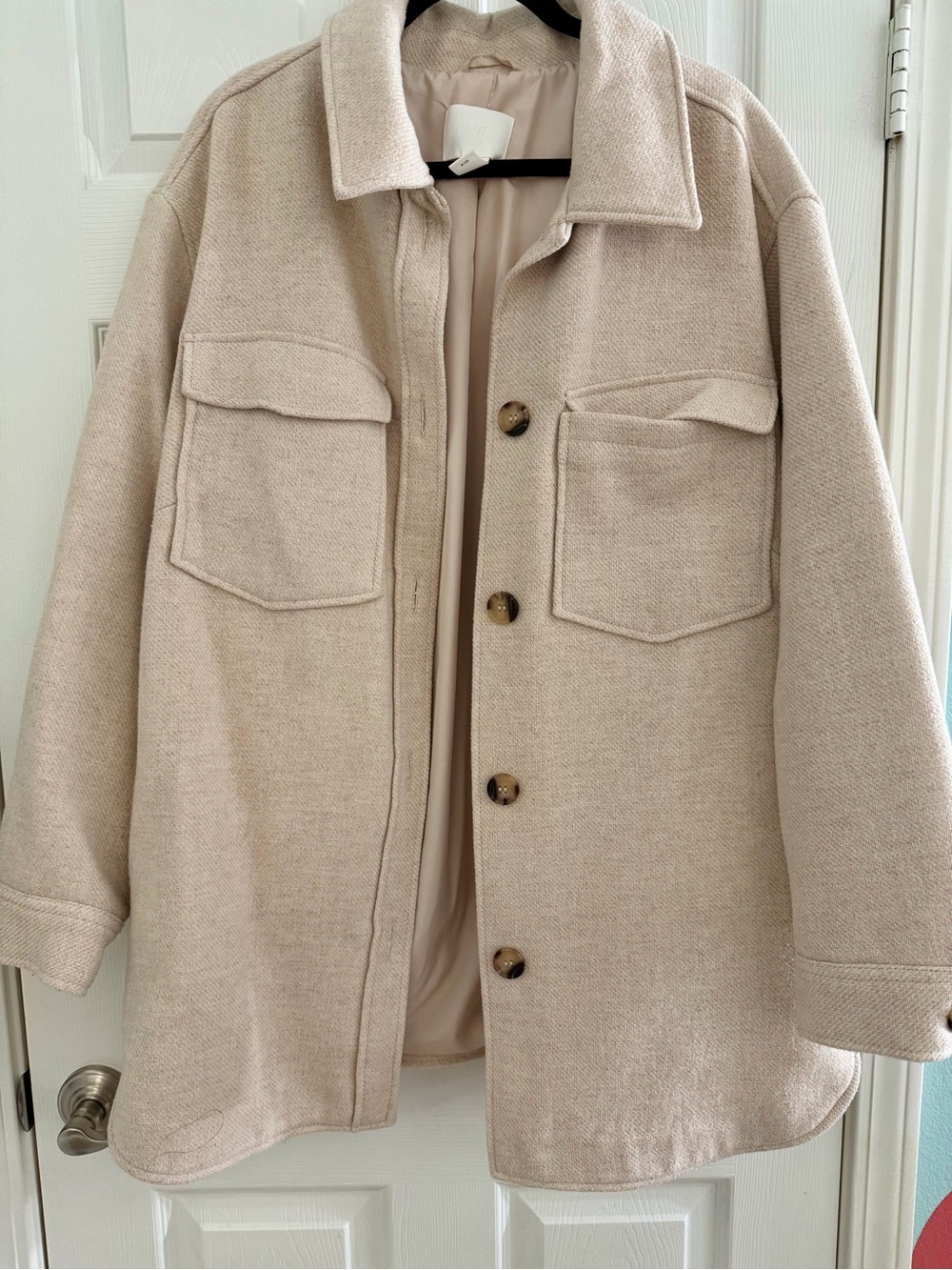 H&M XXL Women's Cream Oversized Shacket Coat Jacket Button Down Tan Winter Fall